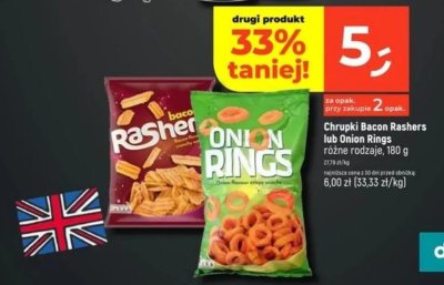 Chrupki Bacon Rashers lub Onion Rings różne rodzaje, 180 g promocja w Dealz