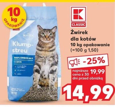 Żwirek dla kotów 10 kg K-Classic promocja w Kaufland