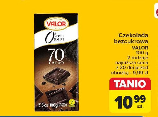 Czekolada gorzka bez cukru 70 % kakao Valor promocja