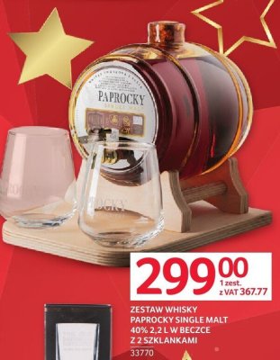 Whisky Paprocky Single Malt 40% 2.2 l w beczce z 2 szklankami promocja w Selgros