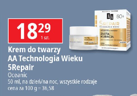 Dzienny krem przeciwzmarszczkowy 60+ złota kuracja Aa technologia wieku 5repair promocja