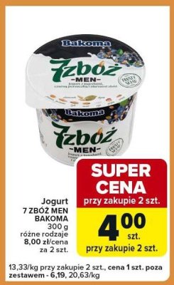Jogurt 7 ZBÓŻ MEN BAKOMA 300 g promocja w Carrefour Express