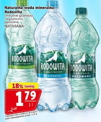 Woda naturalna mineralna Rodowita 1,5l Nativiana promocja w Prim Market