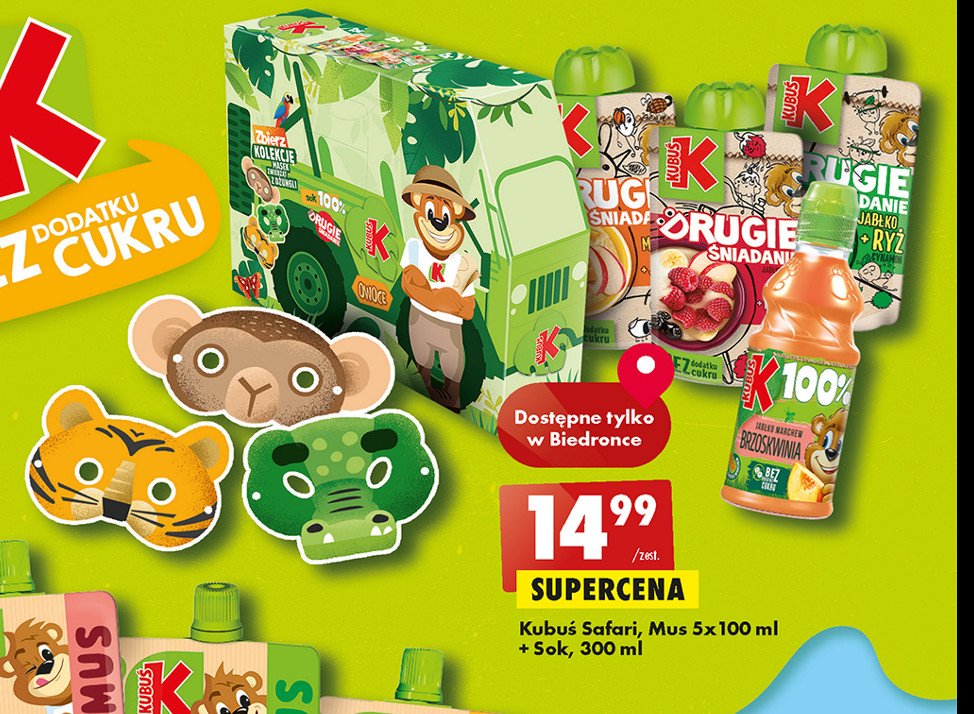 Zestaw safari: 5x mus drugie 艣niadanie 100 ml + sok 300 ml KUBU艢 ZESTAW promocja