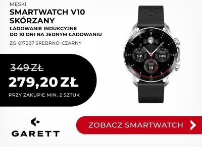 Zegarek męski Smartwatch V10 skórzany srebrno-czarny ZG-017287 promocja w Briju