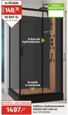 Kabina z hydromasażem WOOD 100 x 80 cm promocja w Leroy Merlin