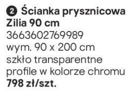 Ścianka prysznicowa Zilia 90 cm promocja w Castorama