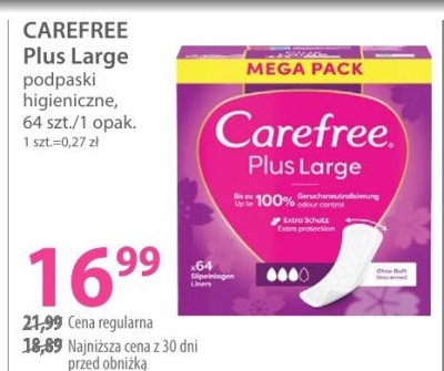 Podpaski higieniczne Carefree Plus Large promocja w Hebe