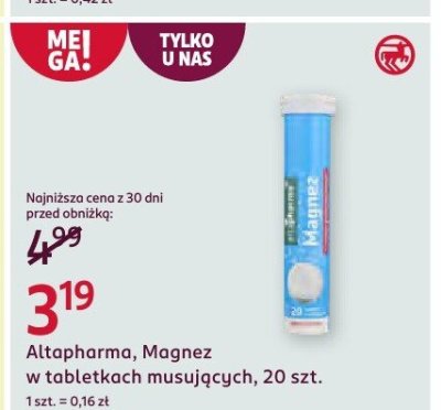 Magnez Altapharma, w tabletkach musujących, 20 szt. promocja w Rossmann