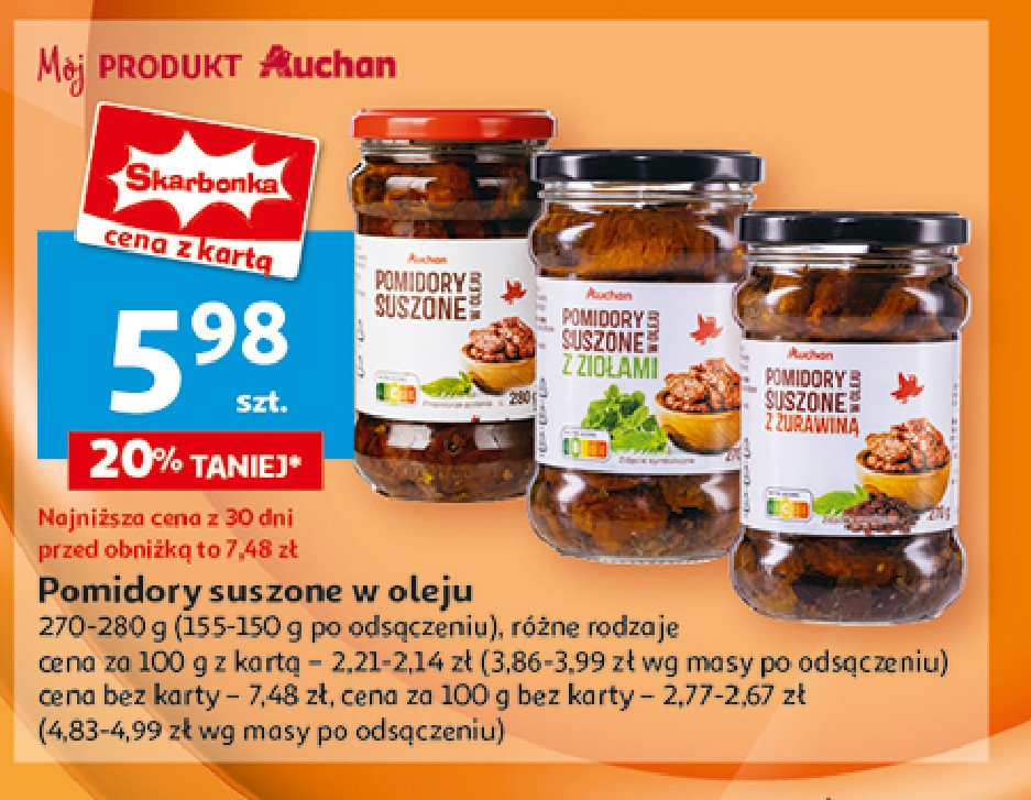 Pomidory suszone z ziołami Auchan różnorodne (logo czerwone) promocja