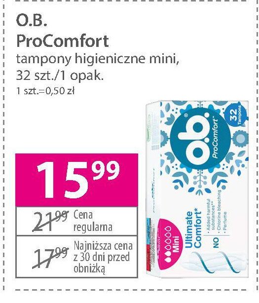Tampony ultimate comfort mini O.b. procomfort promocja