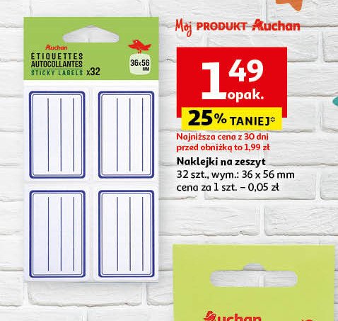 Naklejki na zeszyt 36 x 56 mm Auchan promocja