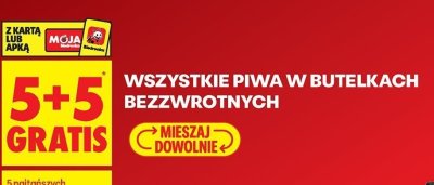 Piwo w butelce bezzwrotnej 5+5 GRATIS promocja w Biedronka