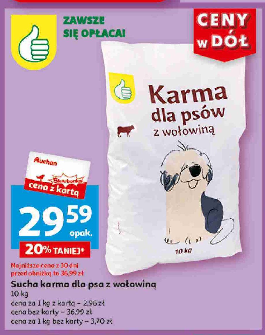 Karma dla psa z wołowina Auchan na co dzień (logo zielone) promocja w Biedronka
