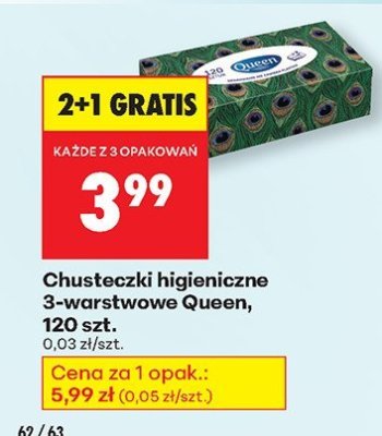 Chusteczki higieniczne 3-warstwowe Queen, 120 szt. promocja w Biedronka