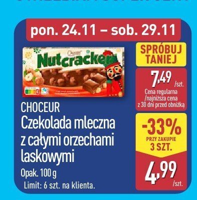 Czekolada mleczna Choceur z całymi orzechami laskowymi promocja w Aldi