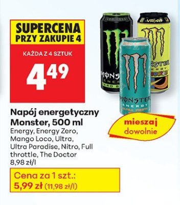 Nap贸j energetyczny Monster energy classic promocja w Biedronka
