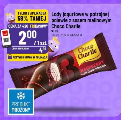 Lody jogurtowe w potrójnej polewie z sosem malinowym Choco Charlie 90 ml promocja w POLOmarket