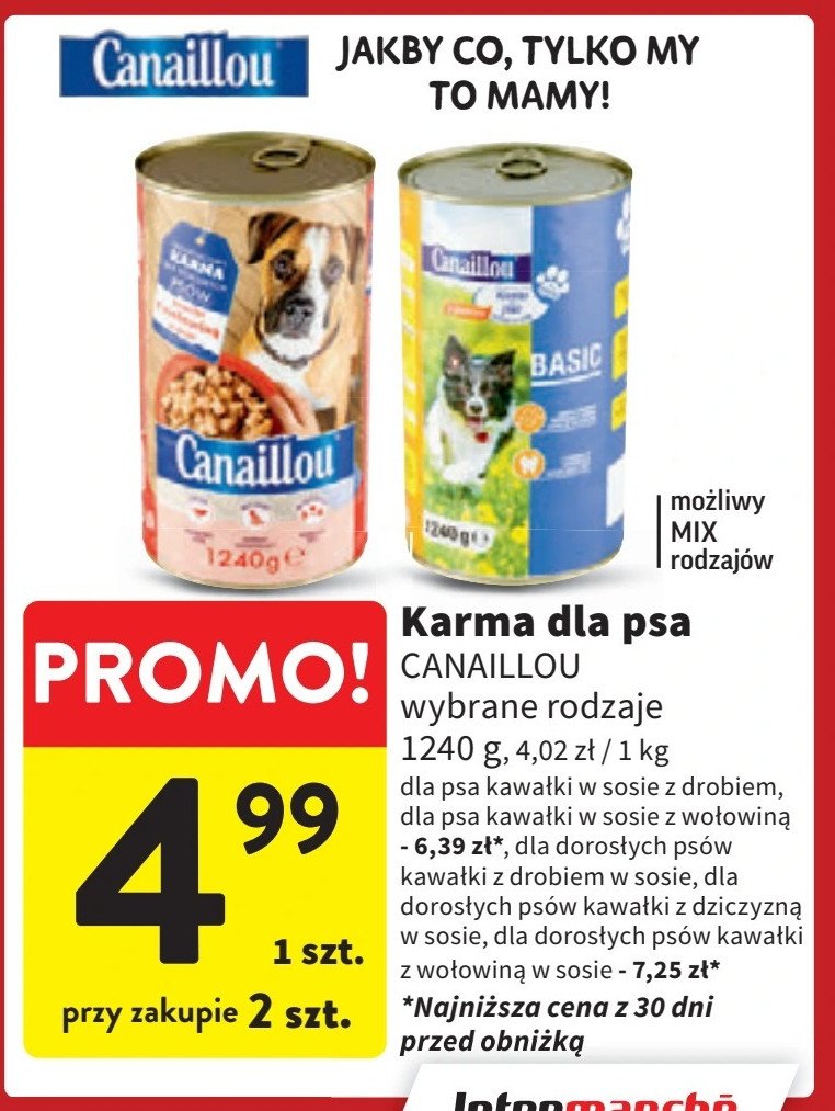 Karma dla psa kawałki z wołowiną w sosie Canaillou promocja w Intermarche