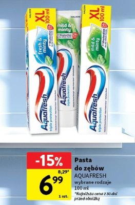 Pasta do z臋b贸w Aquafresh active white promocja w Intermarche
