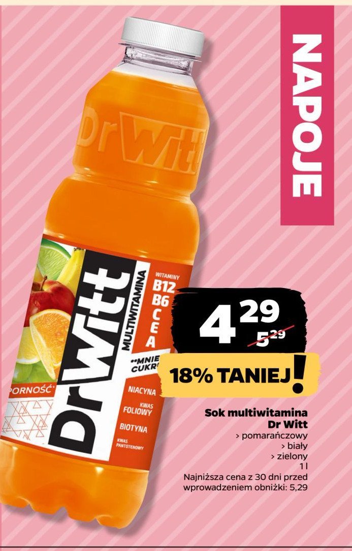 Napój witalność multiwitamina zielona Dr witt premium promocja w Netto