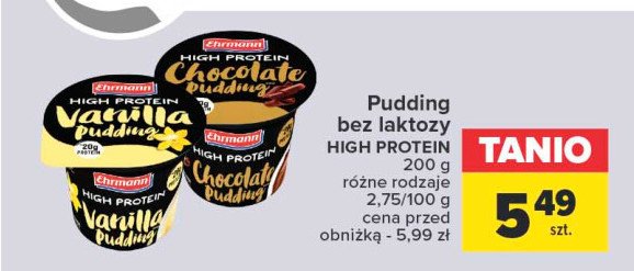 Pudding czekoladowy bez laktozy Ehrmann high protein promocja