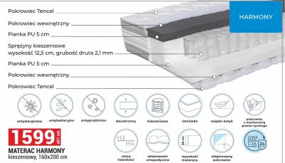 Materac kieszeniowy harmony 160x200 cm promocja w Merkury Market