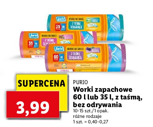 Worki zapachowe aloes z taśmą ściągającą 35 l Purio promocja