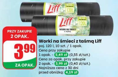 Worki na śmieci z taśmą Liff promocja w Dino