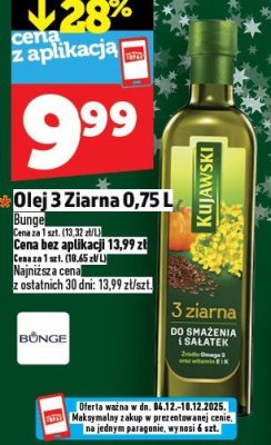 Olej 3 ziarna Kujawski 0,75 L promocja w TOPAZ