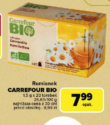 Herbata ziołowa rumiankowa Carrefour bio promocja