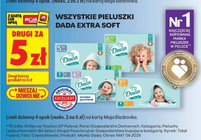 Pieluszki Dada Extra Soft, różne rozmiary promocja w Biedronka