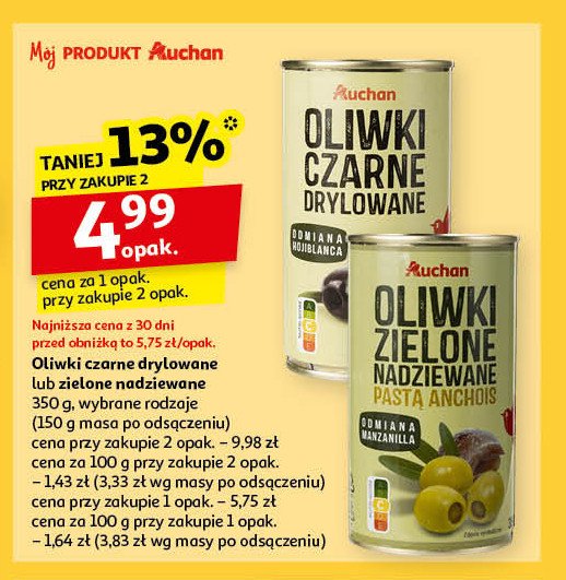 Oliwki zielone nadziewane pastą anchois Auchan promocja