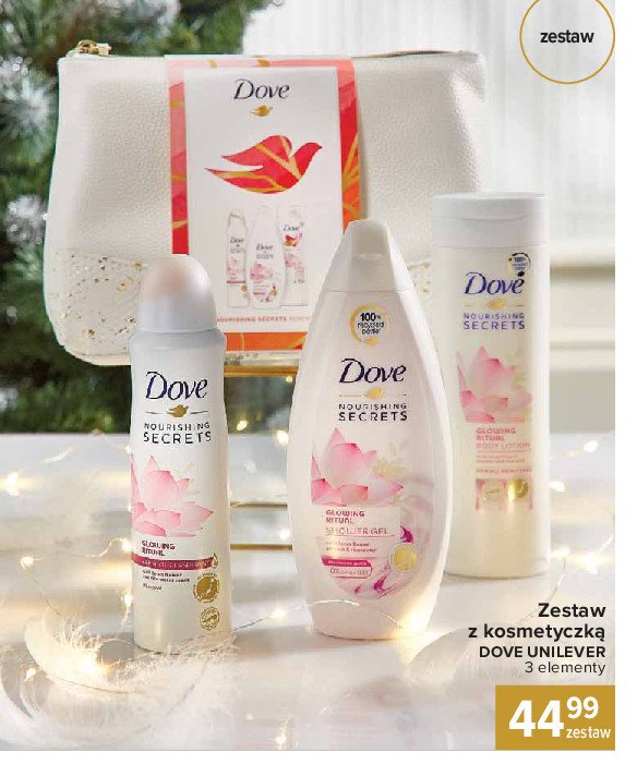 Zestaw w kosmetyczce nourishing secrets renewing żel pod prysznic glowing ritual 250 ml + balsam do ciała glowing ritual 250 ml + antyperspirant gloving ritual 150 ml Dove zestaw promocja