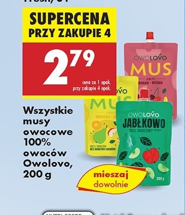 Mus jabłko gruszka ananas Owolovo promocja w Biedronka