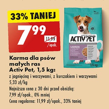 Karma dla psa z kurczakiem i warzywami małe rasy Activ pet promocja w Biedronka