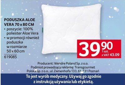 Poduszka Aloe Vera 70 x 80 cm promocja w Selgros