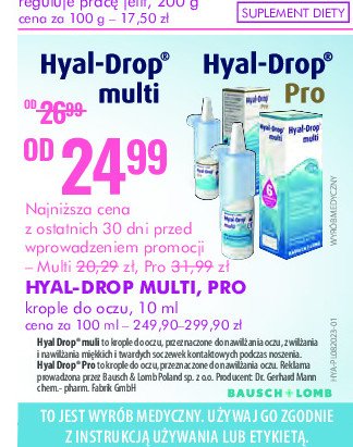 Krople do nawilżania oczu oraz soczewek kontaktowych Hyal-drop pro promocja