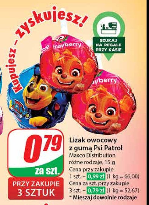 Lizak owocowy z gumą psi patrol Maxco promocja