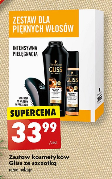 Zestaw w pudełku intensywna pielęgnacja: szampon do włosów 400 ml + odżywka w sprayu 200 ml + szczotka do włosów Gliss kur zestaw promocja