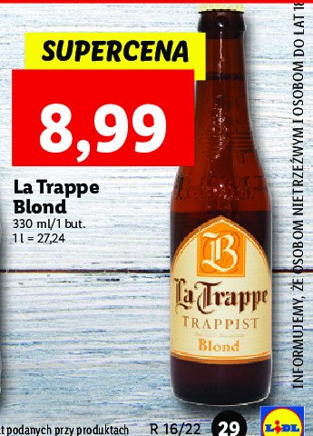 Piwo La trappe blonde promocja