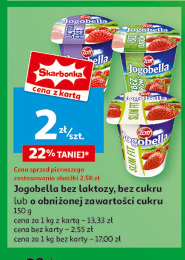 Jogurt truskawkowy Zott jogobella slim fit promocja w Auchan