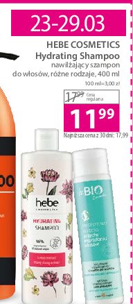 Nawilżający szampon do włosów hydrating Hebe cosmetics promocja