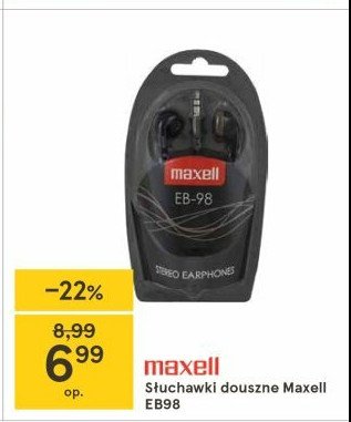 Słuchawki douszne eb-98 black Maxell promocja