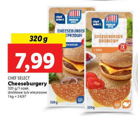Cheeseburger wieprzowy Chef select - cena - promocje - opinie - sklep |  Blix.pl - Brak ofert