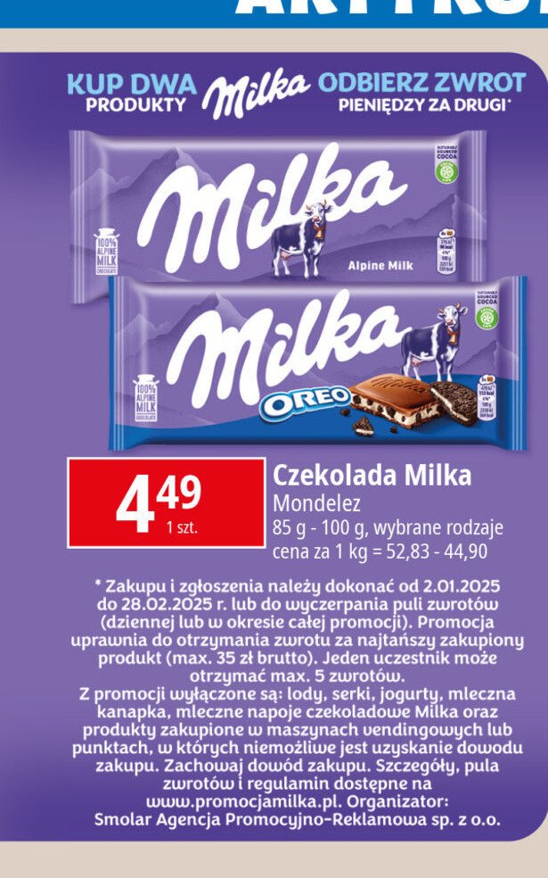 Czekolada Milka alpenmilch promocja w Leclerc