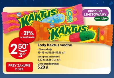 Lody Kaktus wodne różne rodzaje promocja w Żabka