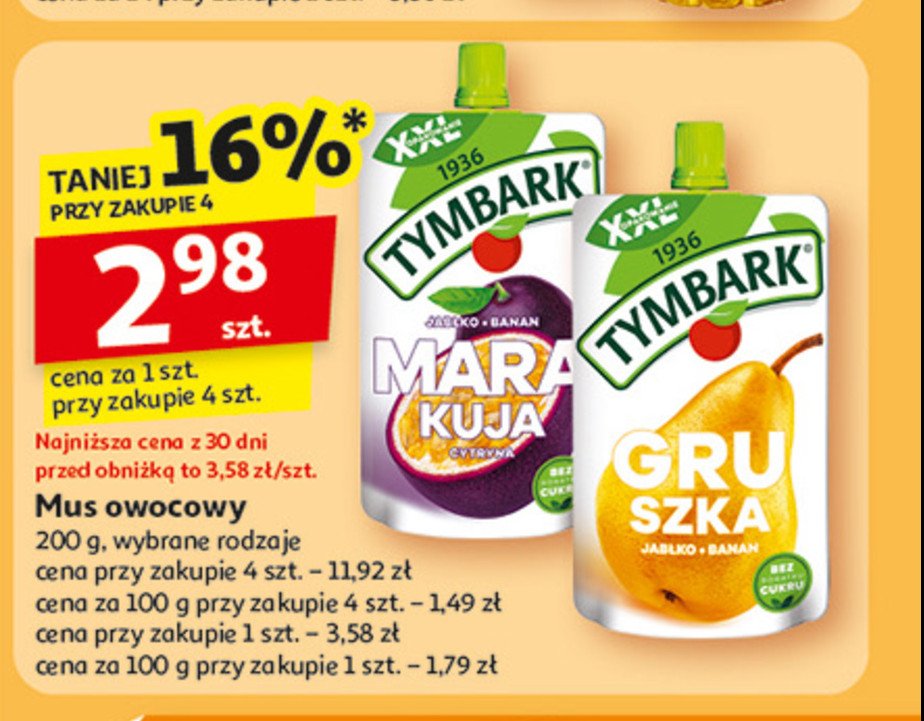 Mus jabłko-banan-marakuja-cytryna Tymbark mus promocja w Auchan
