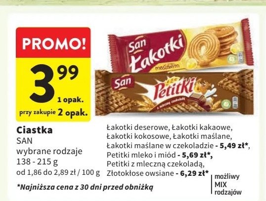 Ciastka owsiane złotokłose San łakotki promocja