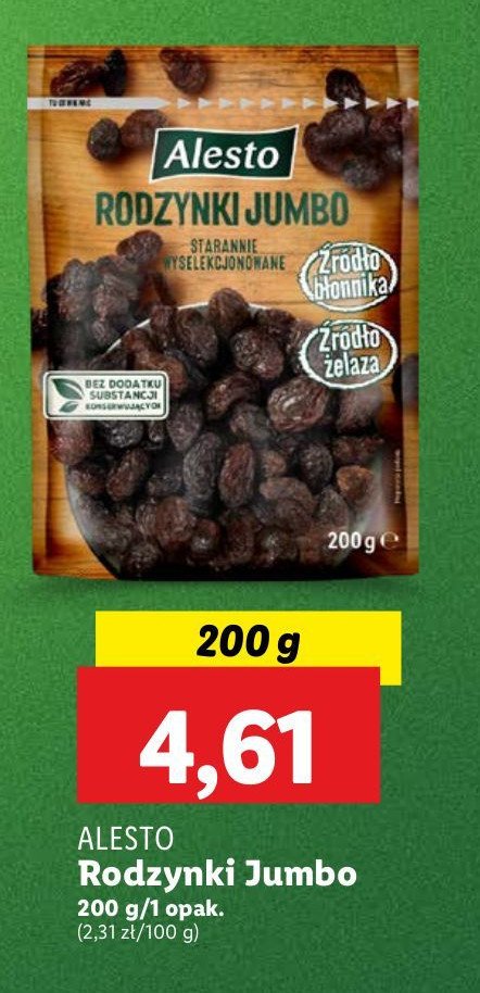 Rodzynki jumbo Alesto promocja w Lidl